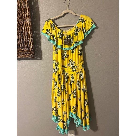 Matilda Jane Dress L Large New NWT Hooked On A Feeling Yellow Blue Off Shoulder - Picture 9 of 10